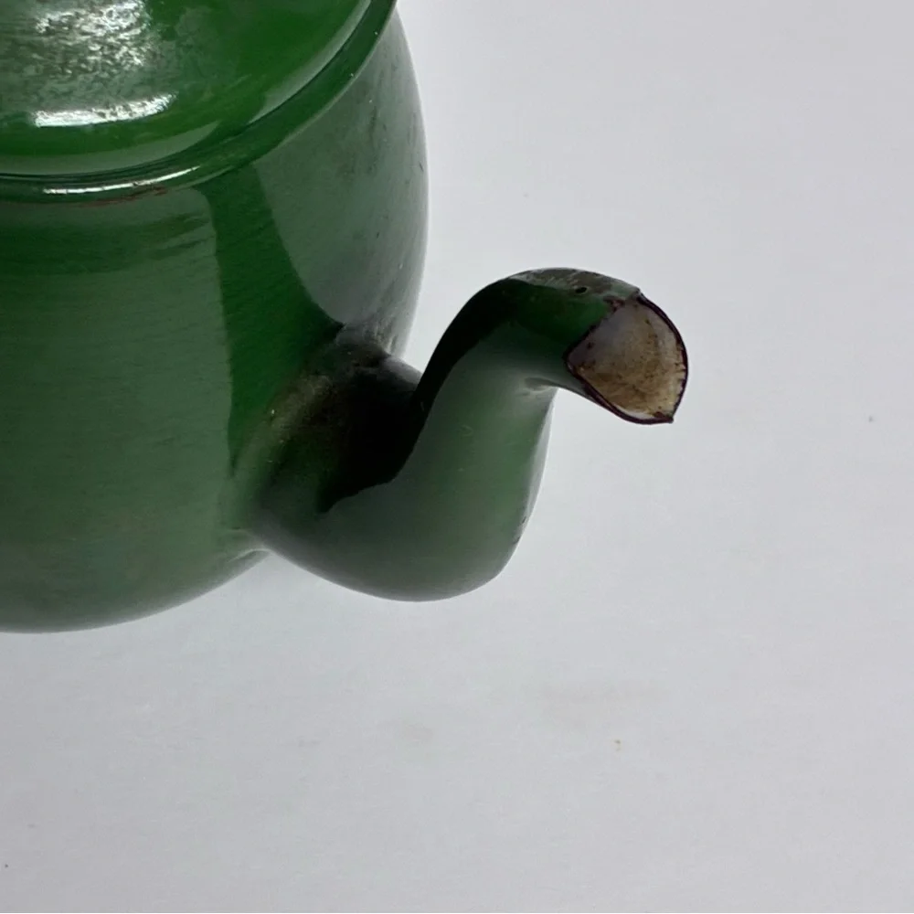 Teapot 4in X 5.5in Green Metal Hinged Vintage